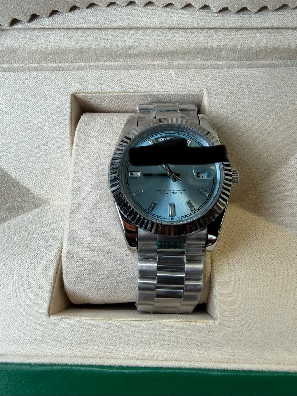 Men's Stainless Steel Watch with Aqua Blue Dial